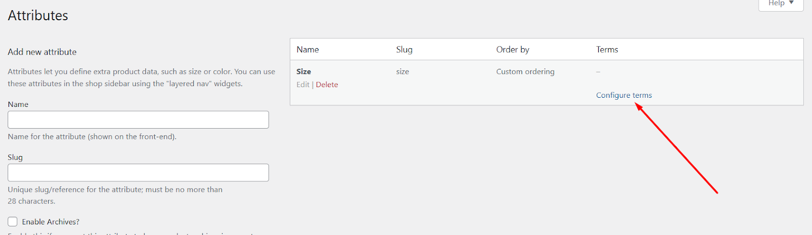 WooCommerce attribute terms setup