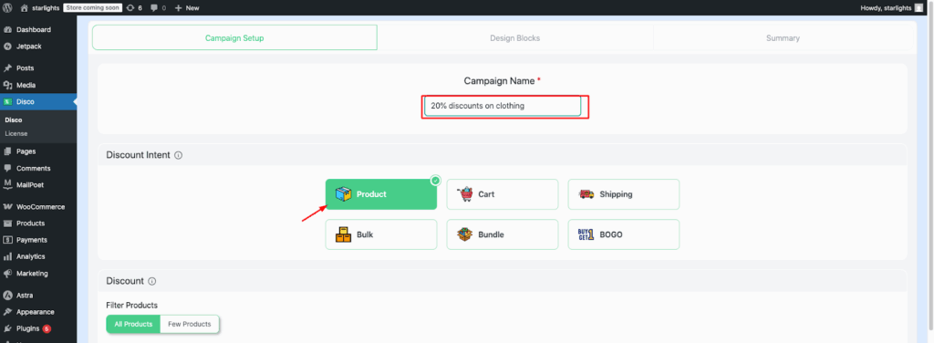 Step 3: Add Campaign Name and Select Discount Intent
