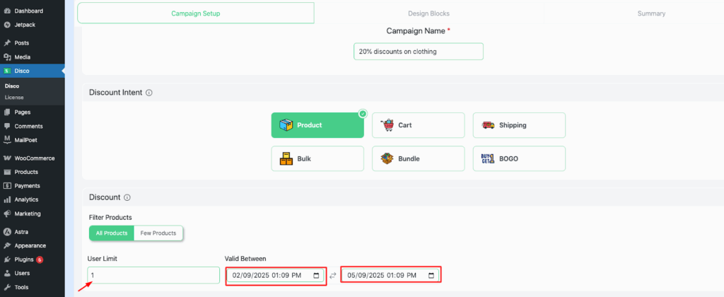 Step 5: Set User Limit and Validity Date