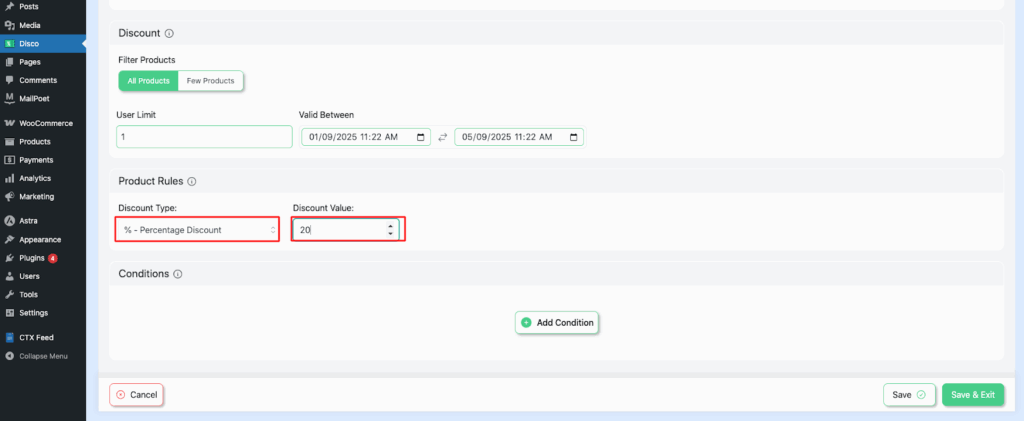 Step 6: Choose Discount Type and Value