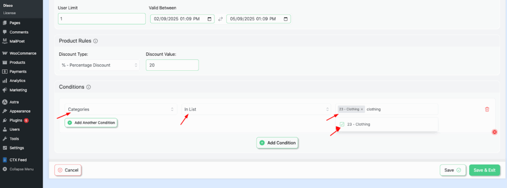 Step 7: Add Conditions for Categories