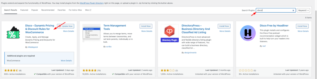 How to Add Tiered Subtotal Discounts in WooCommerce? 2 Install and activate the Disco plugin