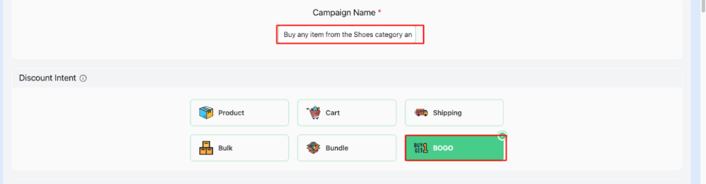 Choose your discount intent as BOGO -intent