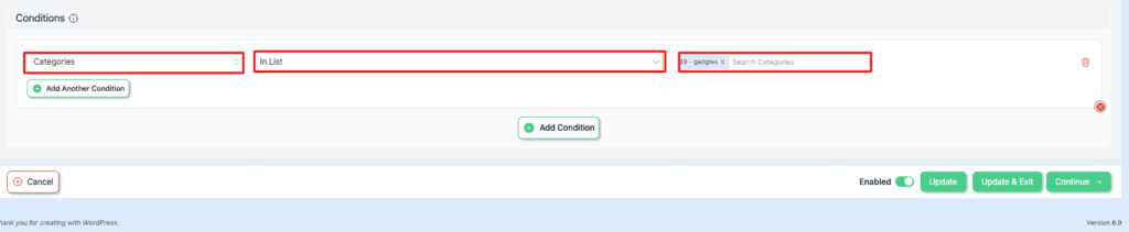 Set the Categories - Inlist- gadgets