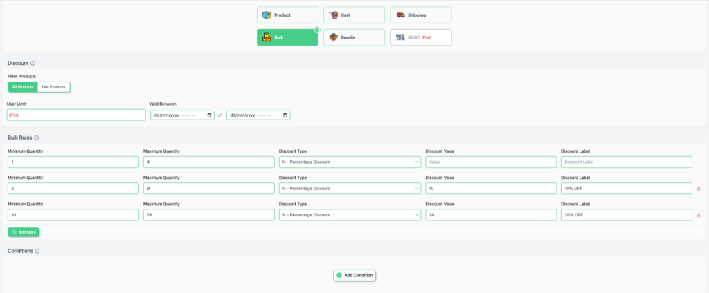 Configure Bulk Quantity Based Tiered Pricing