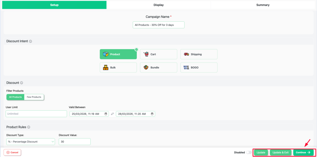 Display tab showing all available Design Blocks