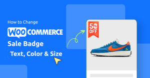 How to change WooCommerce sale badge text, color, and size — featured image showing custom 50% OFF discount badge on product