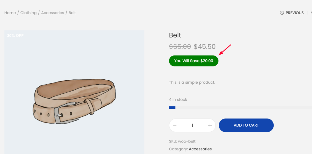 Product page showing the live Text Highlight badge with discount value