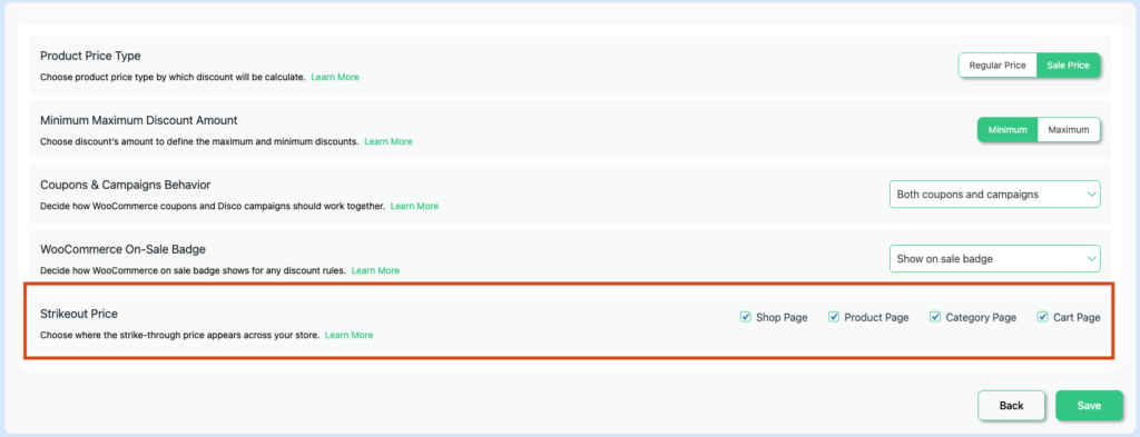 Strikeout Price – Settings