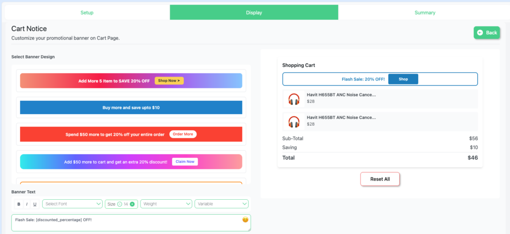 cart notice in woocommerce