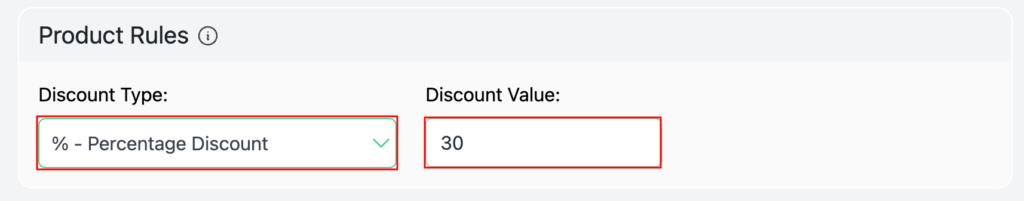 Setting 30% percentage discount value in Disco product rules to change WooCommerce sale badge display