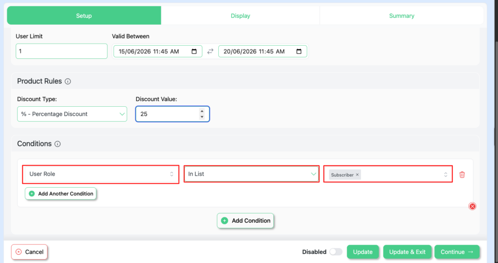 Setting up user role pricing in Disco's discount rules for WooCommerce