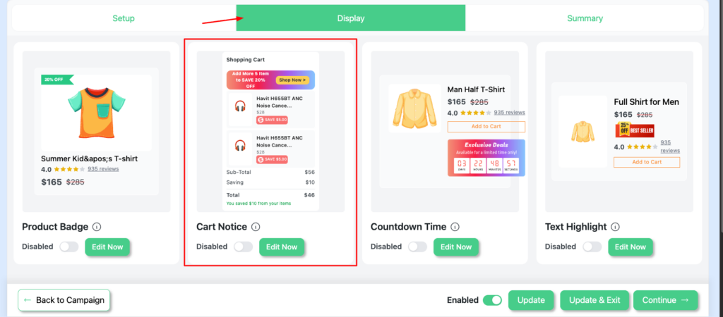 Disco Cart Notice preview showing a 'buy 5 more, save 20%' message in the WooCommerce cart