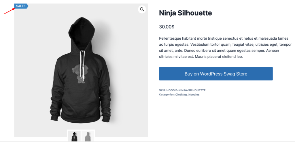 WooCommerce shop page showing an Advanced Woo Labels product badge