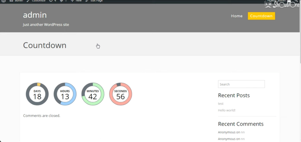 WooCommerce countdown timer plugin displaying a circular
countdown showing 18 days, 13 hours, 42 minutes, and 56
seconds — live preview on a WordPress store page
