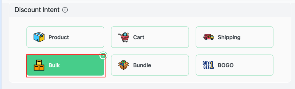 Selecting Bulk discount intent for WooCommerce bulk discount table configuration