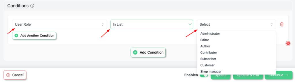 Setting user role conditions for WooCommerce bulk discount table by customer type