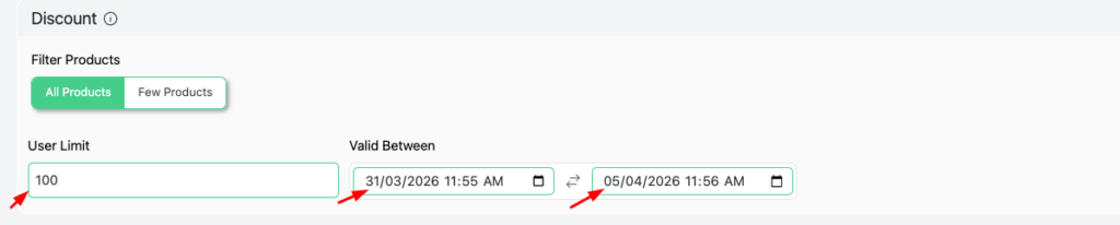 setting user limits and date schedule for quantity discounts and pricing campaign in Disco WooCommerce