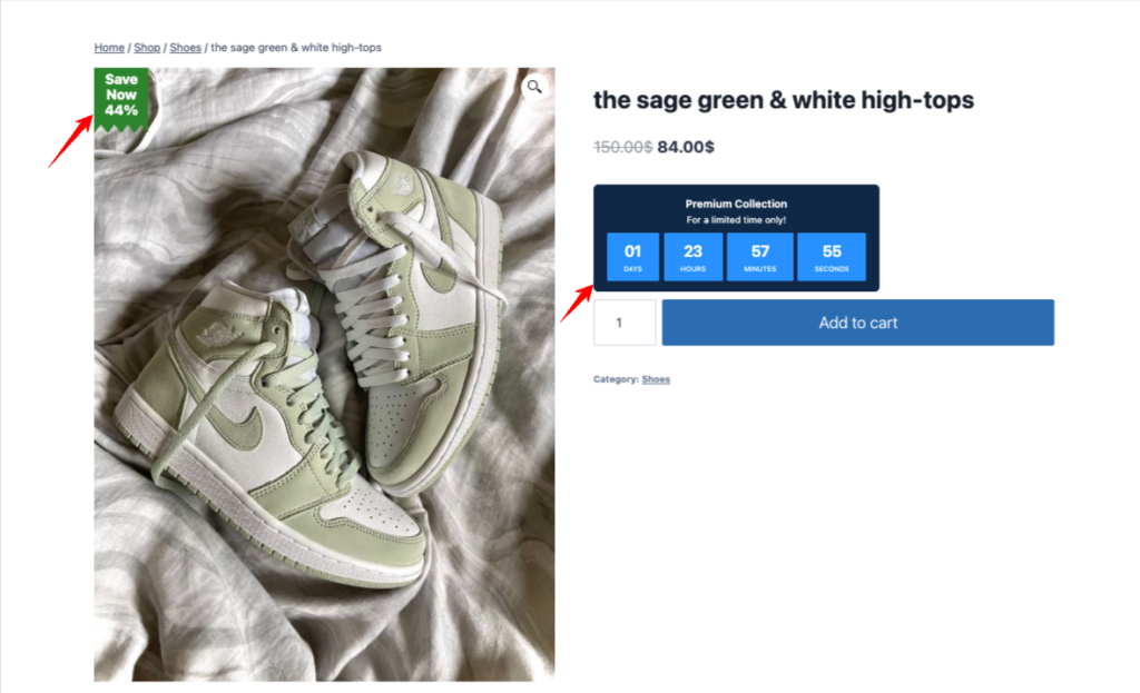 How to Create Black Friday Sales in WooCommerce (Setup Guide & Plugin) 3 WooCommerce product page showing a Black Friday sale badge and countdown timer