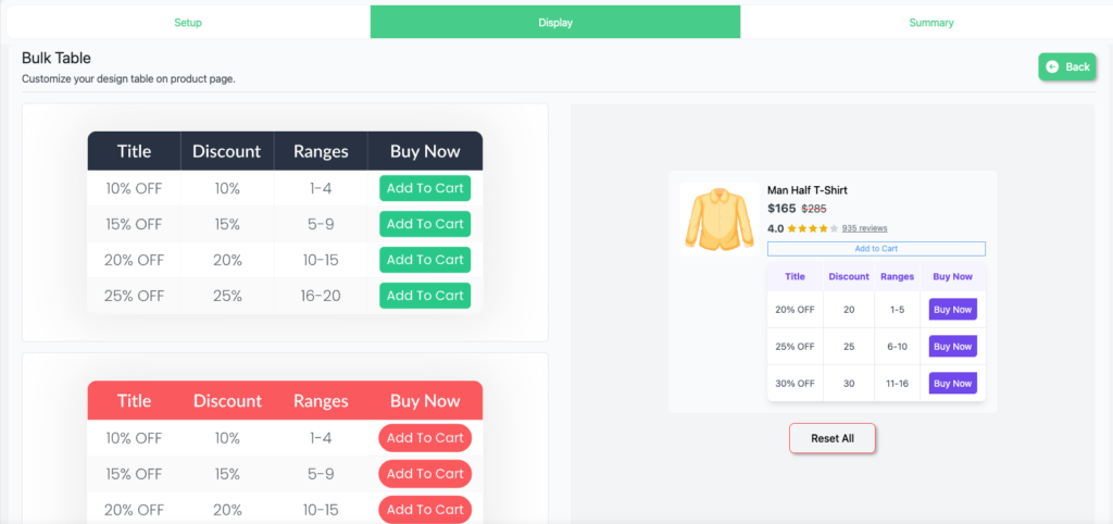 Bulk Pricing Table